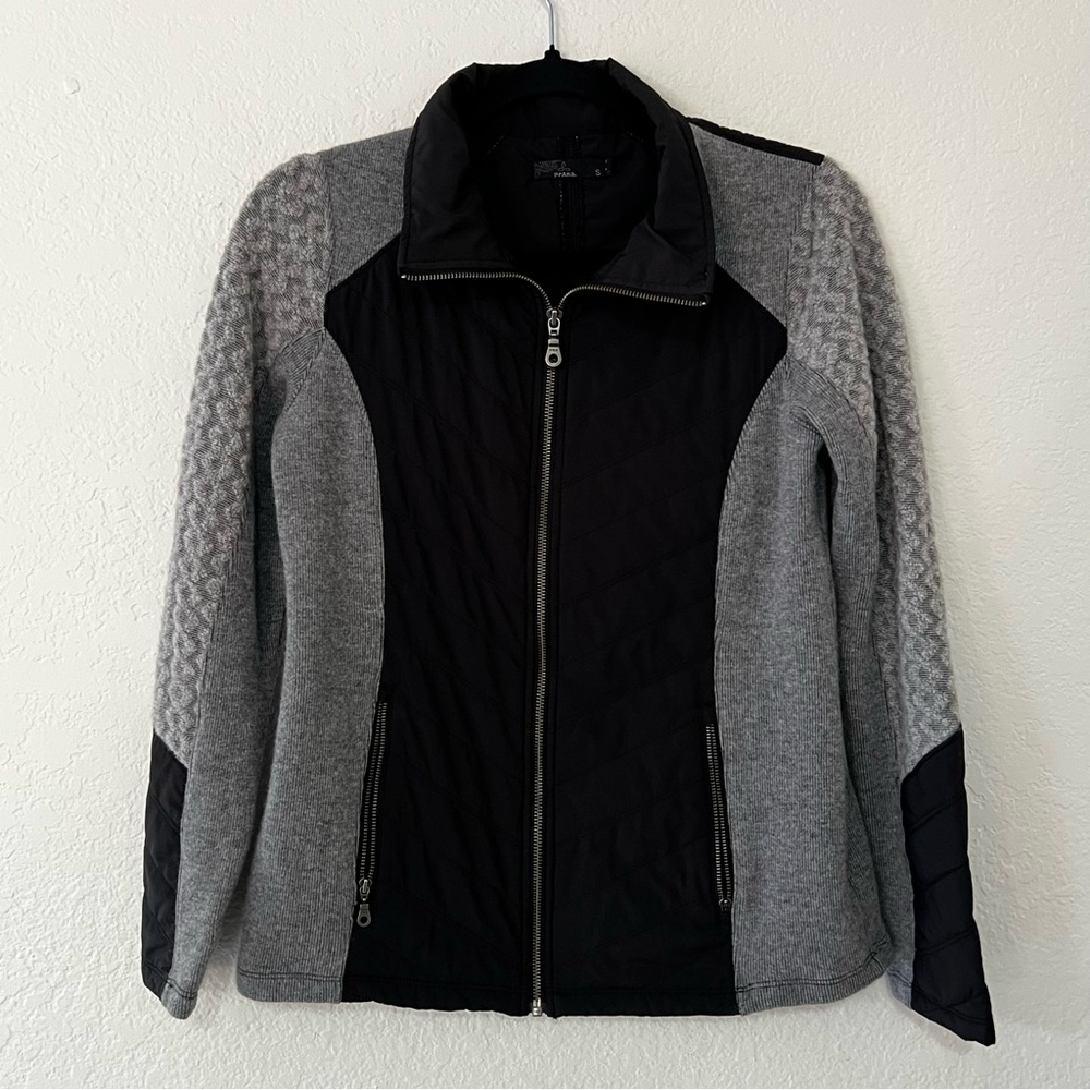 PrAna Zinnia Recycled Wool Blend Black Quilted Full Zip Jacket Womens Size Small